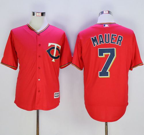 Twins #7 Joe Mauer Red New Cool Base Stitched MLB Jersey - Click Image to Close